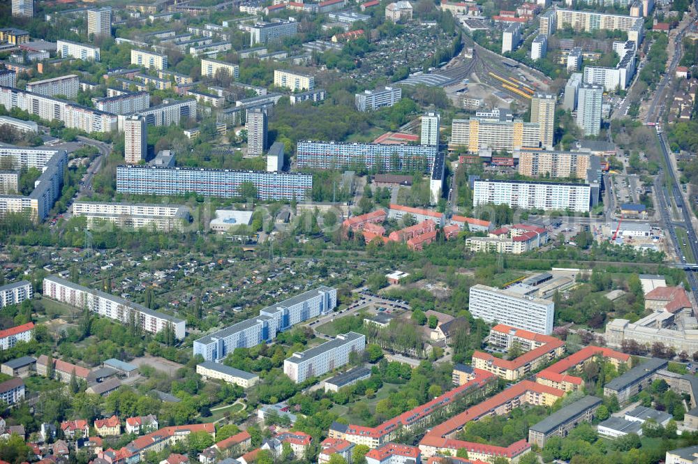 Aerial image Berlin-Lichtenberg - Areal der Planungsfläche der NCC Deutschland am Wohngebiet Aristotelessteig 14-16 in 10318 Berlin-Lichtenberg. Area of the planning area of the NCC Germany on residential Aristotelessteig 14-16 in 10318 Berlin-Lichtenberg.