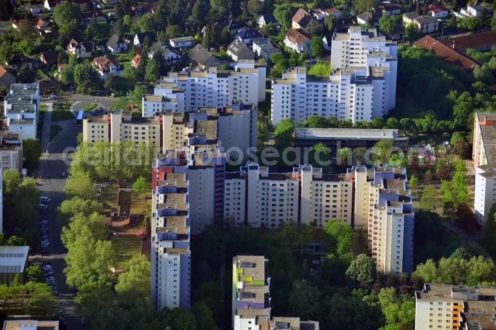 Aerial image Berlin - Skyscrapers in the residential area of industrially manufactured settlement in Berlin in Germany