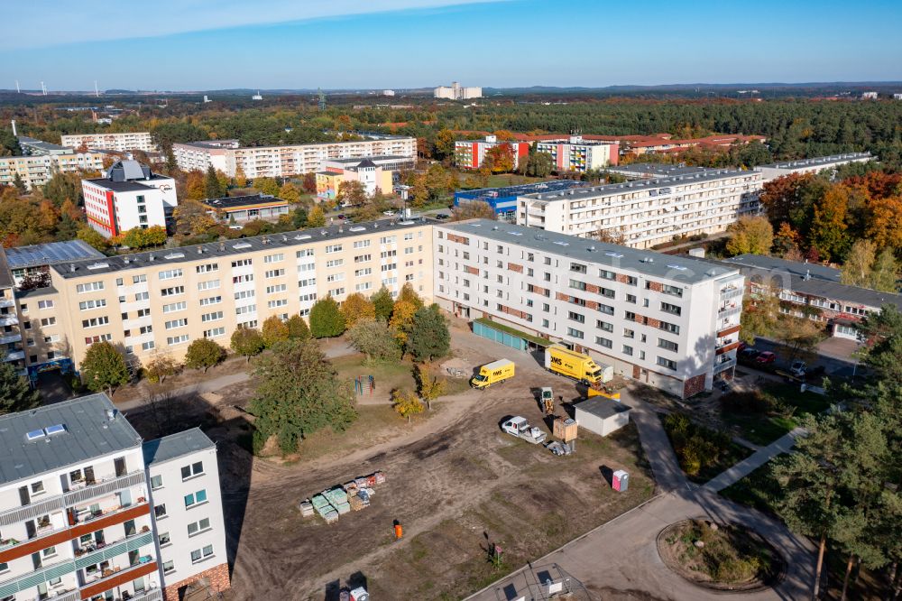 Eberswalde from above - Residential area of industrially manufactured settlement Brandenburgisches Viertel in Eberswalde in the state Brandenburg, Germany