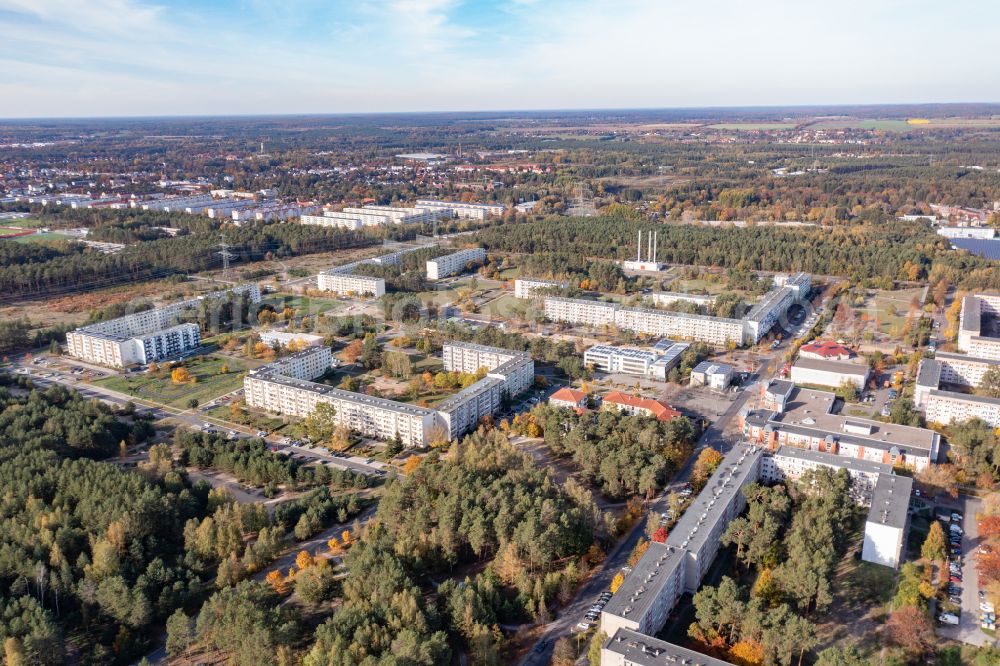 Eberswalde from the bird's eye view: Residential area of industrially manufactured settlement Brandenburgisches Viertel in Eberswalde in the state Brandenburg, Germany