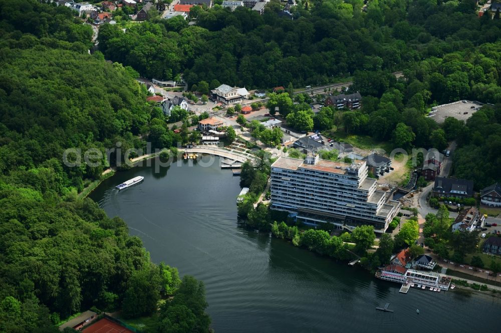 Aerial image Bad Malente-Gremsmühlen - Skyscrapers in the residential area of industrially manufactured settlement on lake Diecksee in Bad Malente-Gremsmuehlen in the state Schleswig-Holstein, Germany