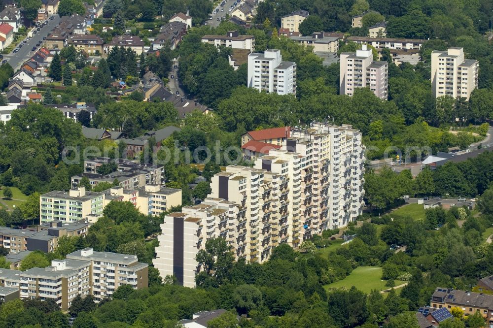 Dortmund from above - Skyscrapers in the residential area of industrially manufactured settlement in Dortmund in the state North Rhine-Westphalia