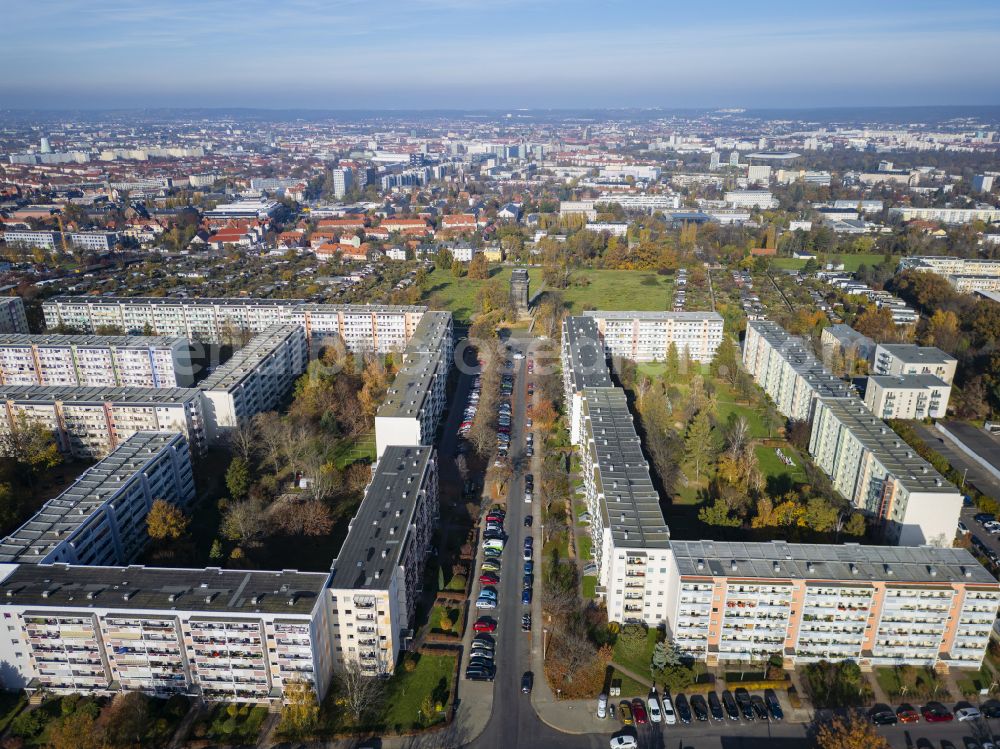 Aerial photograph Dresden - Residential area of industrially manufactured settlement on street Ludwig-Renn-Allee in the district Zschertnitz in Dresden in the state Saxony, Germany