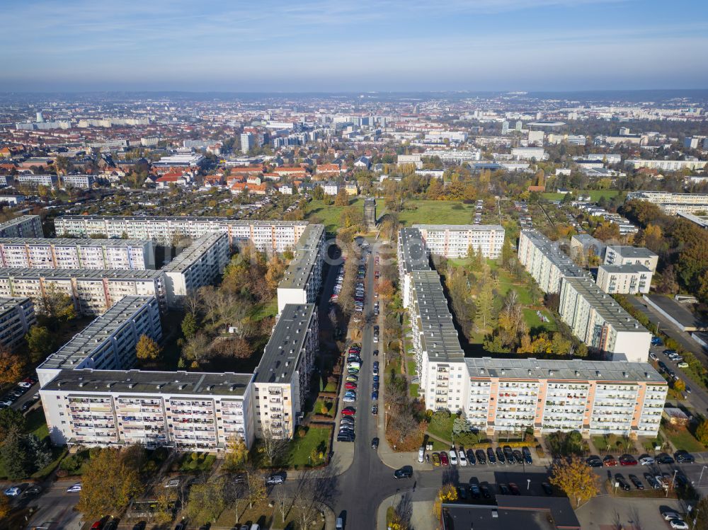 Aerial image Dresden - Residential area of industrially manufactured settlement on street Ludwig-Renn-Allee in the district Zschertnitz in Dresden in the state Saxony, Germany