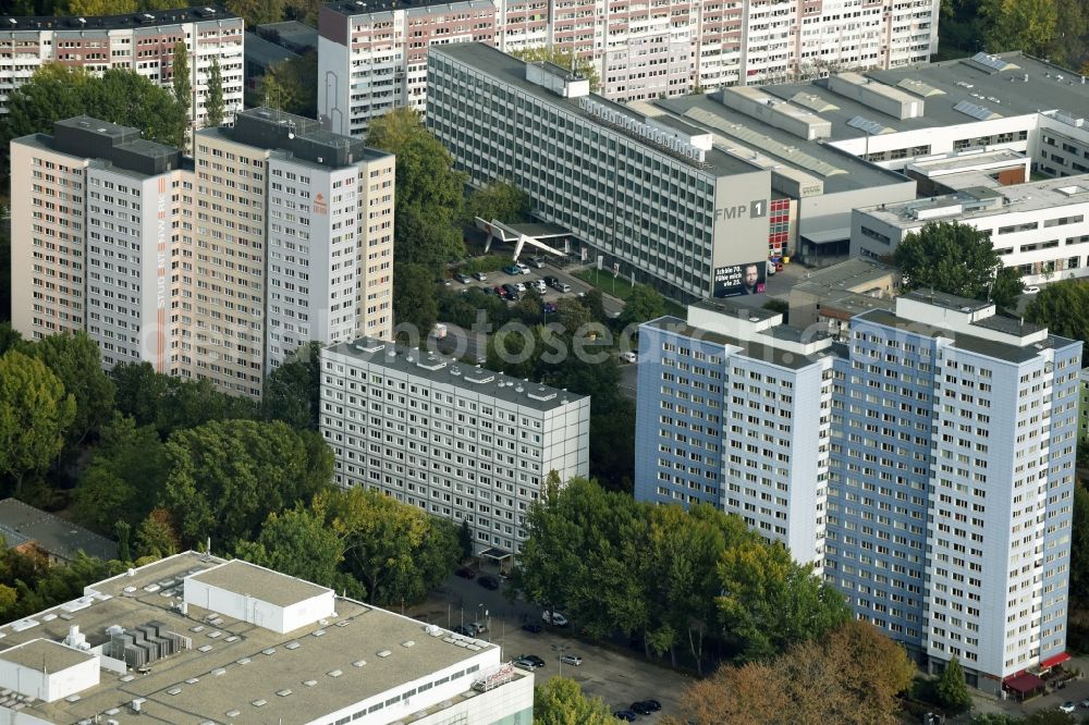 Berlin from above - Skyscrapers in the residential area of industrially manufactured settlement Studentenwerk Berlin on Franz-Mehring-Platz in Berlin