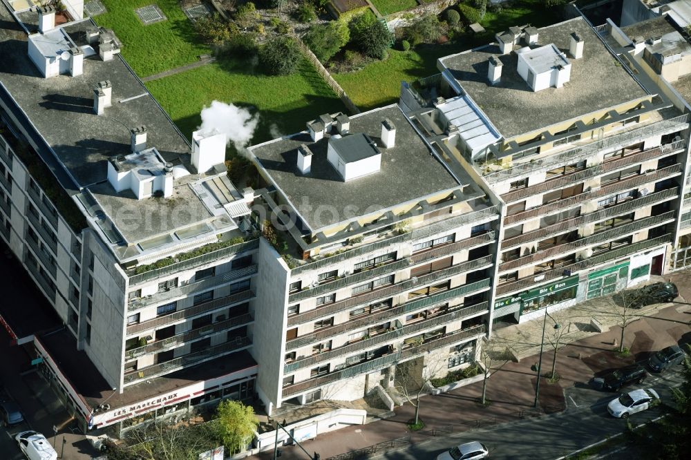 Garches from the bird's eye view: Skyscrapers in the residential area of industrially manufactured settlement on Boulevard du General de Gaulle in Garches in Ile-de-France, France