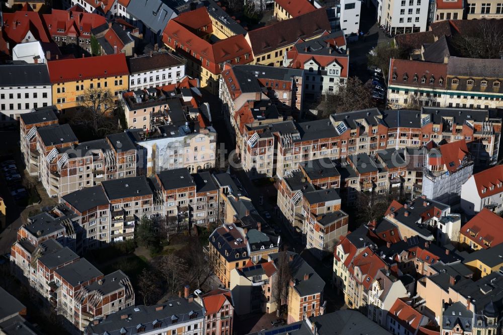 Aerial image Halle (Saale) - Skyscrapers in the residential area of industrially manufactured settlement Grosse Klausstrasse corner Oleariusstrasse in Halle (Saale) in the state Saxony-Anhalt