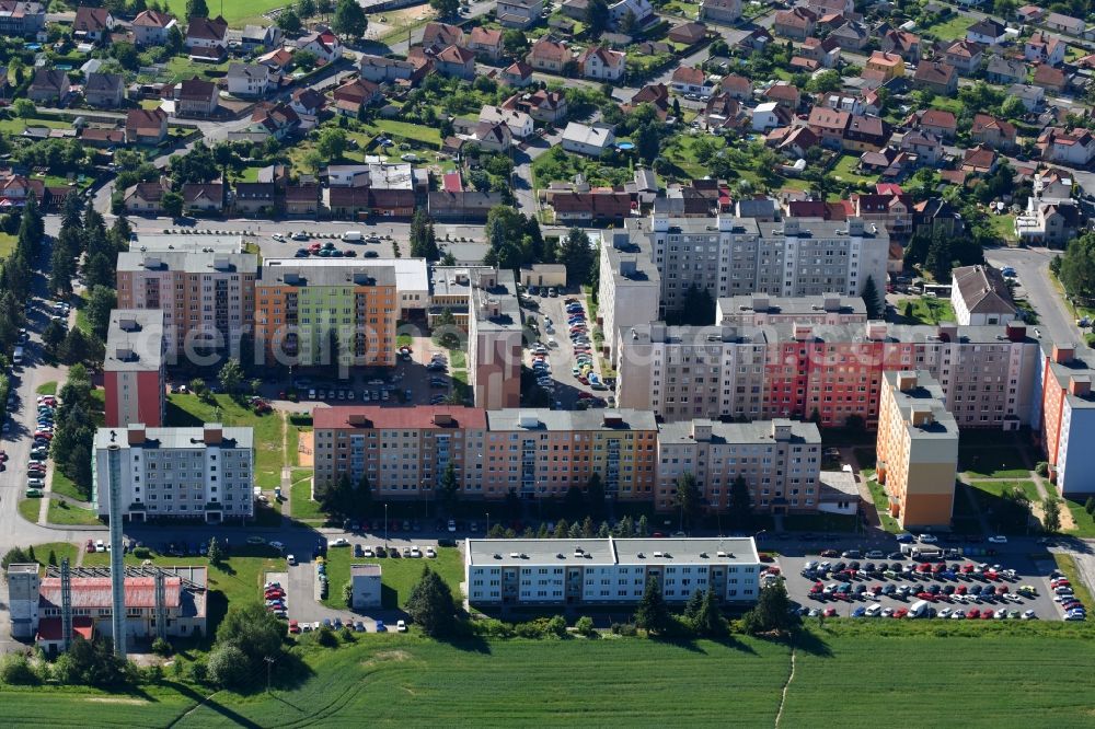 Aerial image Horni Briza - Skyscrapers in the residential area of industrially manufactured settlement in Horni Briza in Plzensky kraj - Pilsner Region - Boehmen, Czech Republic