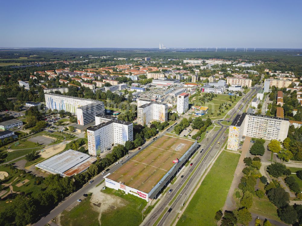 Aerial image Hoyerswerda - Residential area of industrially manufactured settlement on place Lausitzer Platz in Hoyerswerda in the state Saxony, Germany