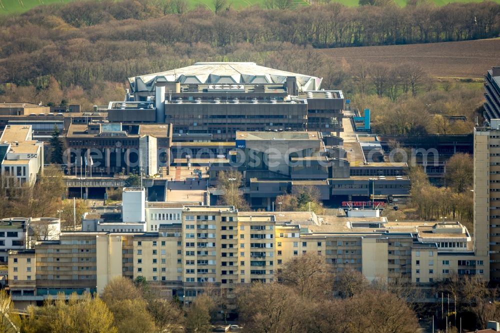 Bochum from above - Skyscrapers in the residential area of industrially manufactured settlement on Hustadtring in Bochum in the state North Rhine-Westphalia, Germany