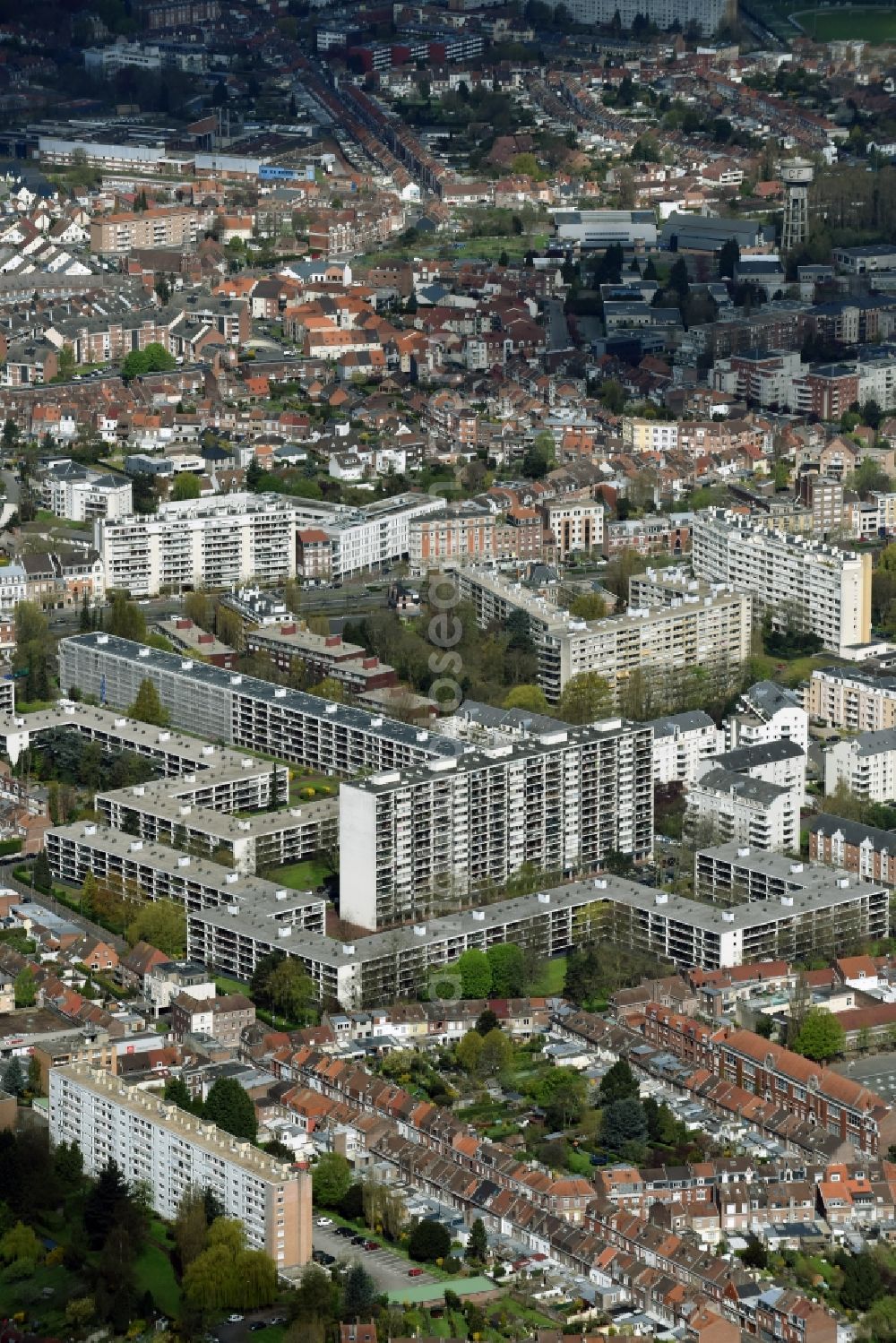 Aerial image Lille - Skyscrapers in the residential area of industrially manufactured settlement on Rue Jean Jaures in Lille in Nord-Pas-de-Calais Picardy, France