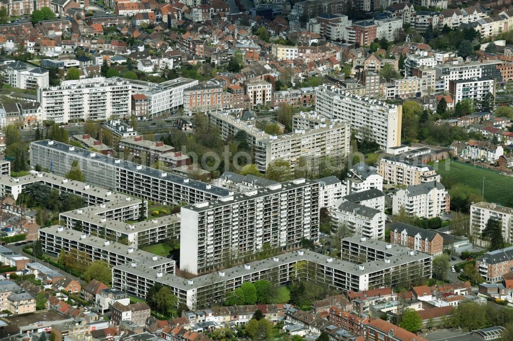 Aerial image Lille - Skyscrapers in the residential area of industrially manufactured settlement in Lille in Nord-Pas-de-Calais Picardy, France