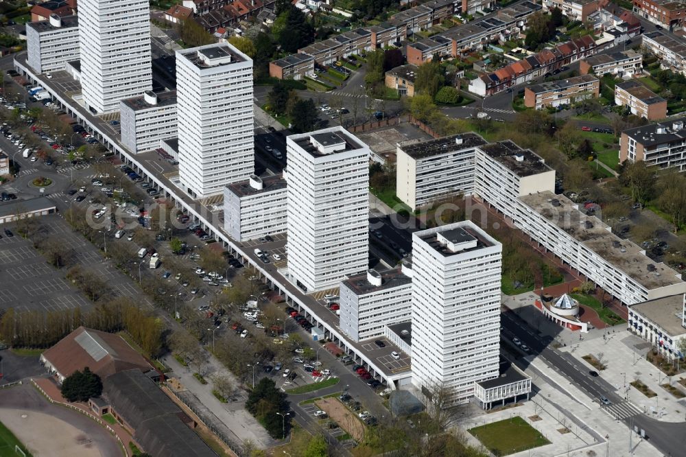 Mons-en-Barœul from above - Skyscrapers in the residential area of industrially manufactured settlement in Mons-en-BarA?ul in Nord-Pas-de-Calais Picardy, France