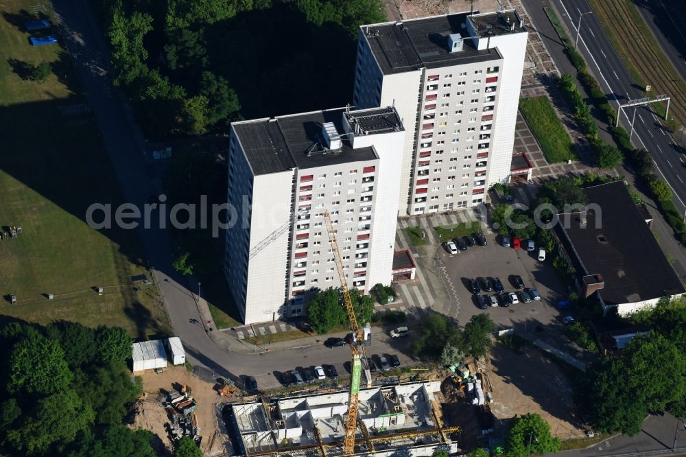 Dresden from above - Skyscrapers in the residential area of industrially manufactured settlement in the district Altstadt in Dresden in the state Saxony, Germany