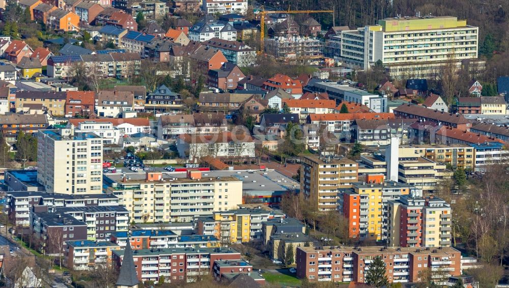 Aerial image Hamm - Skyscrapers in the residential area of industrially manufactured settlement in the district Bockum-Hoevel in Hamm in the state North Rhine-Westphalia, Germany