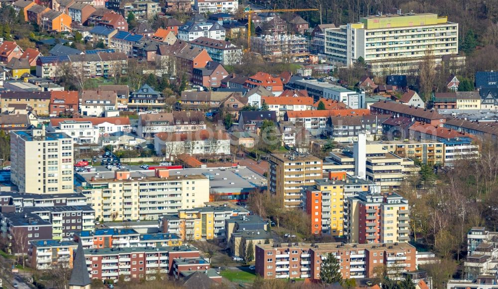 Aerial photograph Hamm - Skyscrapers in the residential area of industrially manufactured settlement in the district Bockum-Hoevel in Hamm in the state North Rhine-Westphalia, Germany