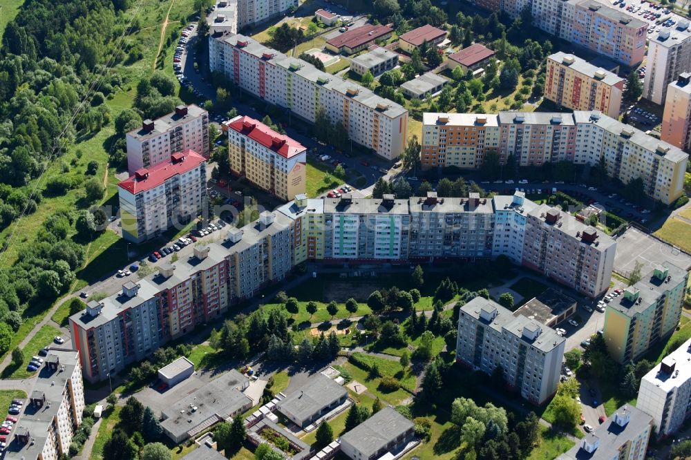 Aerial image Pilsen - Skyscrapers in the residential area of industrially manufactured settlement in the district Bolvec in Pilsen in Boehmen, Czech Republic