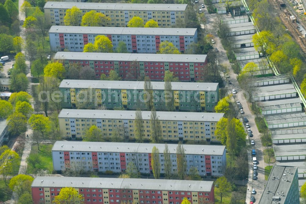 Berlin from above - Skyscrapers in the residential area of industrially manufactured settlement on Rosenfeld Ring in the district Lichtenberg in Berlin, Germany