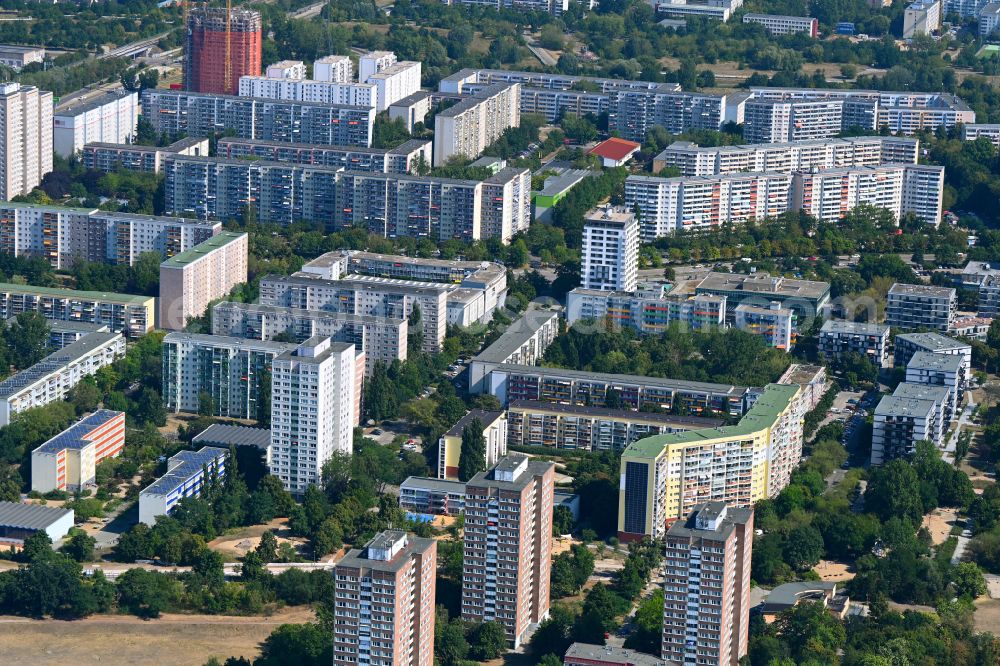 Aerial image Berlin - Skyscrapers in the residential area of industrially manufactured settlement in the district Marzahn in Berlin, Germany