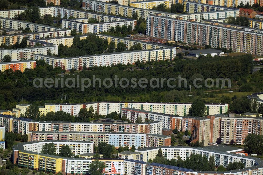 Rostock from above - Skyscrapers in the residential area of industrially manufactured settlement at the street An der Stadtautobahn in Rostock in the state Mecklenburg - Western Pomerania