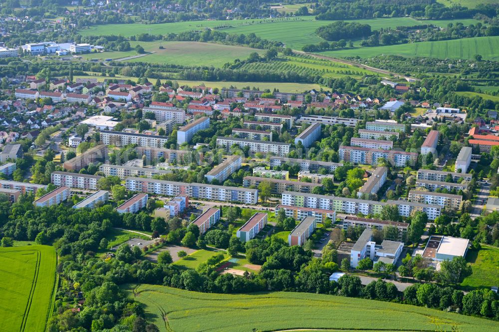 Aerial image Saalfeld/Saale - Residential area of industrially manufactured settlement in Saalfeld/Saale in the state Thuringia, Germany