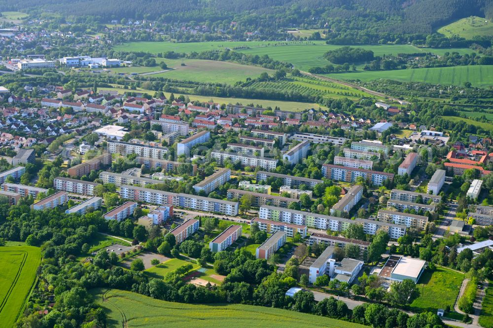 Aerial photograph Saalfeld/Saale - Residential area of industrially manufactured settlement in Saalfeld/Saale in the state Thuringia, Germany