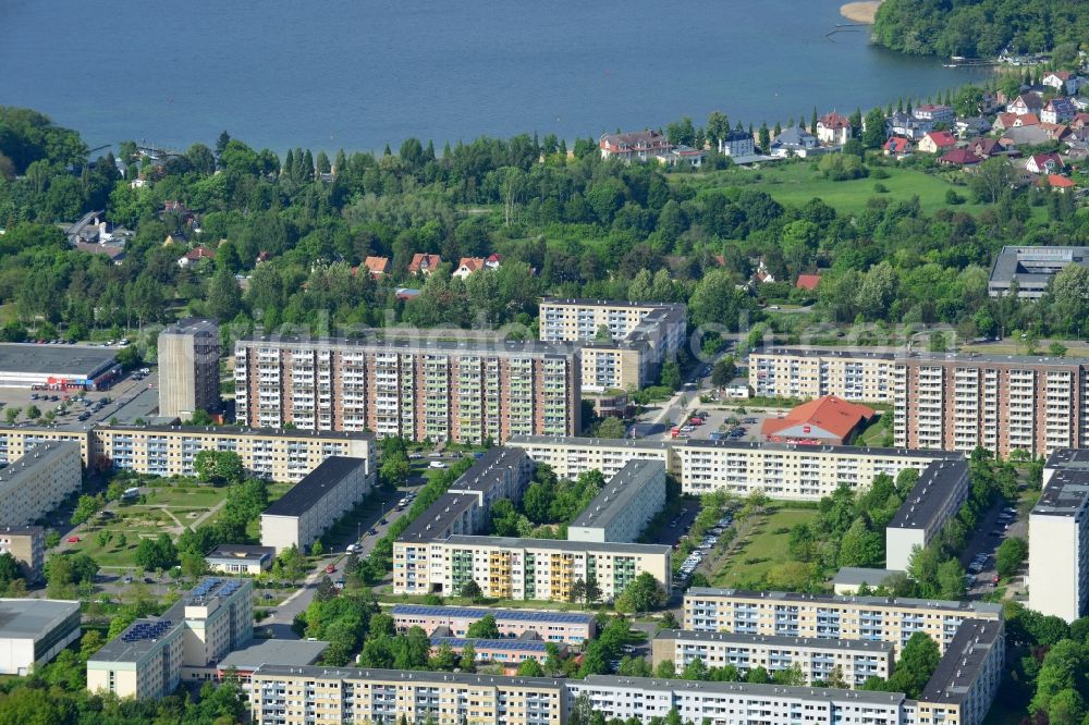 Schwerin from above - Skyscrapers in the residential area of industrially manufactured settlement in Schwerin in the state Mecklenburg - Western Pomerania