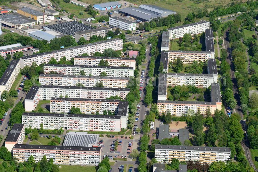 Schwerin from above - Skyscrapers in the residential area of industrially manufactured settlement in Schwerin in the state Mecklenburg - Western Pomerania