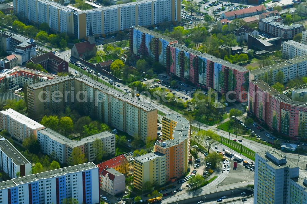 Berlin from above - Skyscrapers in the residential area of industrially manufactured settlement Am Tierpark in the district Lichtenberg in Berlin, Germany