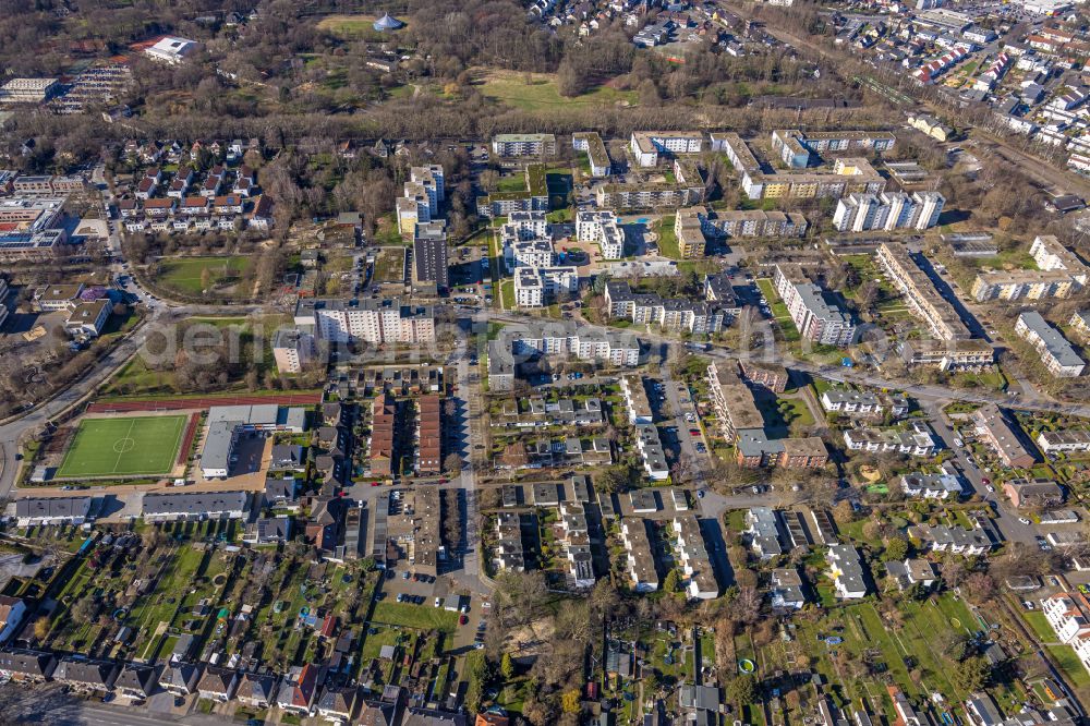 Aerial image Unna - Residential area of industrially manufactured settlement in the district Alte Heide in Unna at Ruhrgebiet in the state North Rhine-Westphalia, Germany