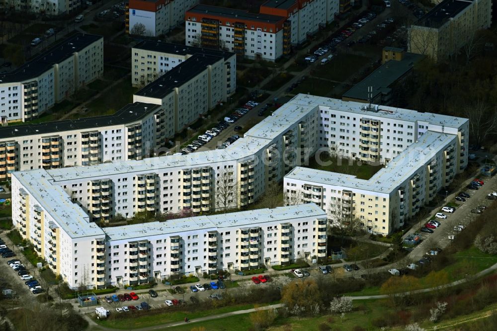 Berlin from above - Skyscrapers in the residential area of industrially manufactured settlement Wartiner Strasse - Passower Strasse in the district Hohenschoenhausen in Berlin, Germany