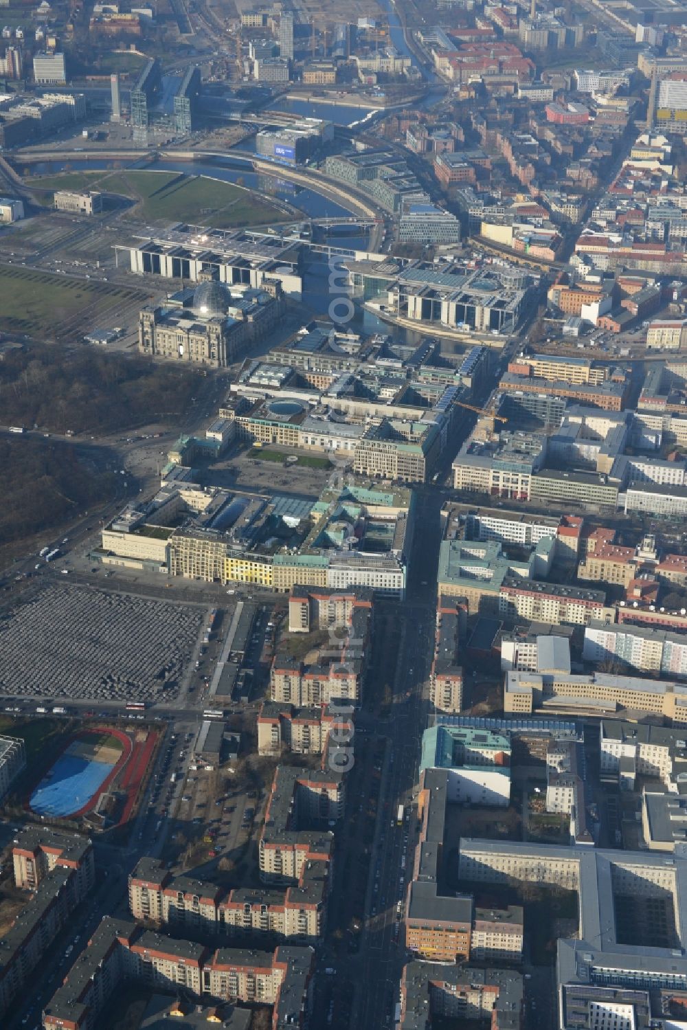 Berlin Mitte from above - Plates construction multi-family buildings on Wilhelmstrasse in Mitte in Berlin