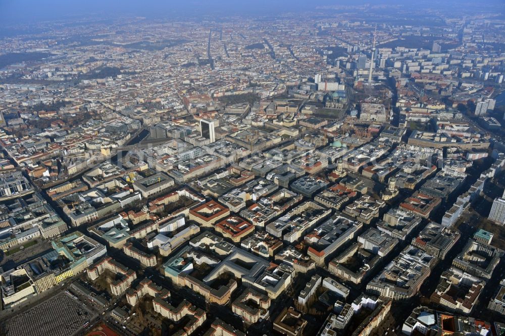 Berlin Mitte from the bird's eye view: Plates construction multi-family buildings on Wilhelmstrasse in Mitte in Berlin