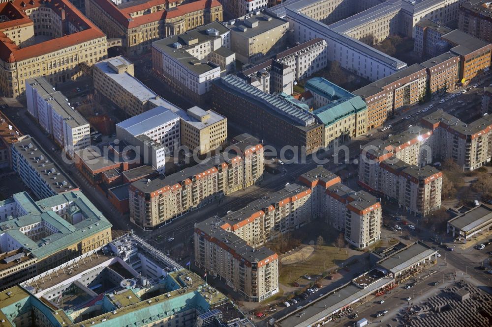 Berlin Mitte from the bird's eye view: Plates construction multi-family buildings on Wilhelmstrasse in Mitte in Berlin