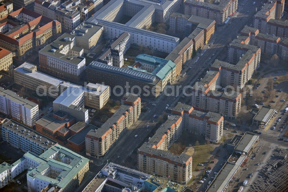 Berlin Mitte from the bird's eye view: Plates construction multi-family buildings on Wilhelmstrasse in Mitte in Berlin