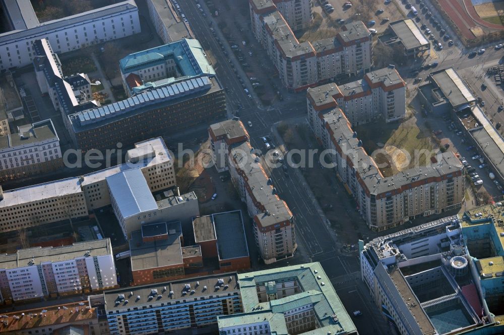 Berlin Mitte from above - Plates construction multi-family buildings on Wilhelmstrasse in Mitte in Berlin