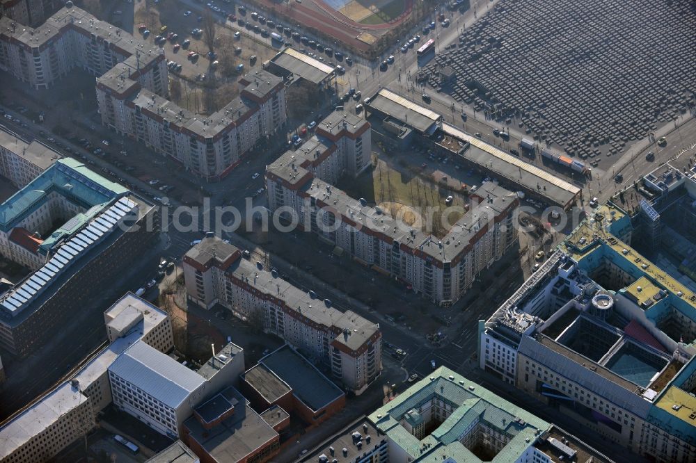 Berlin Mitte from the bird's eye view: Plates construction multi-family buildings on Wilhelmstrasse in Mitte in Berlin