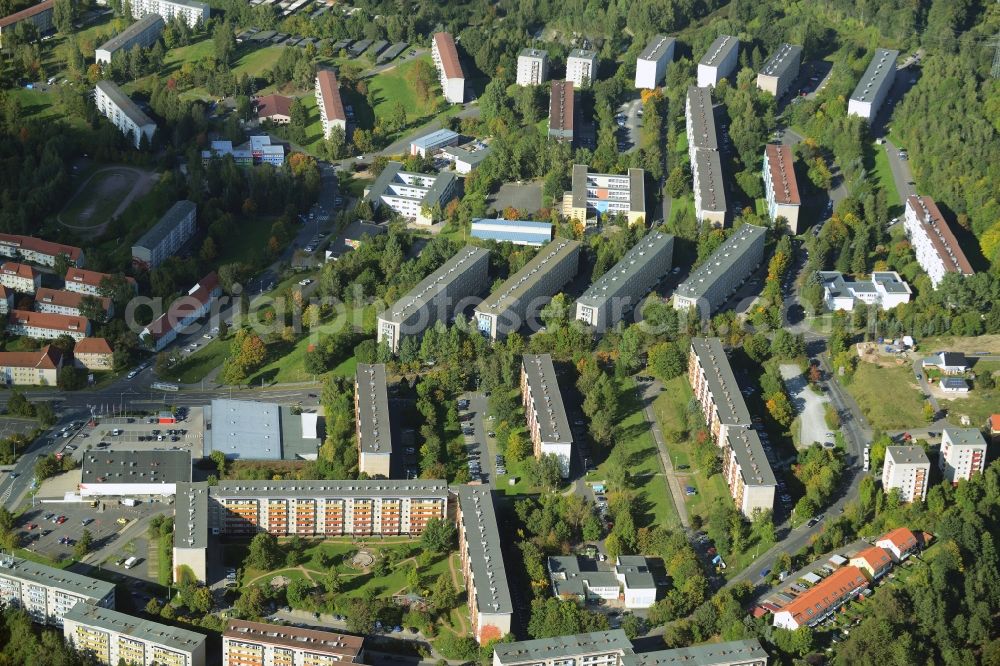 Aerial image Suhl - Plattenbau residential area on Ilmenauer Strasse in Suhl in the state of Thuringia