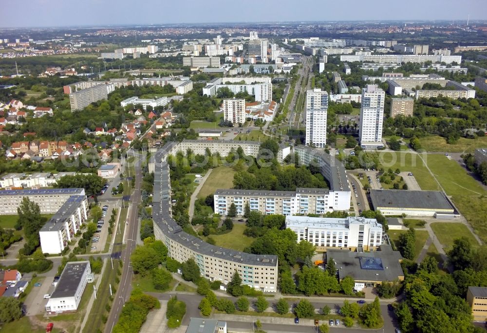 Halle (Saale) OT Neustadt from the bird's eye view: View of residential buildings in the district of Neustadt in Halle ( Saale ) in the state Saxony-Anhalt