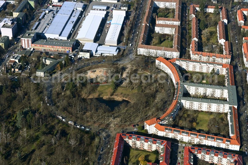 Berlin from above - Ensemble space an place Alboinplatz in Schoeneberg in the inner city center in the district Schoeneberg in Berlin, Germany