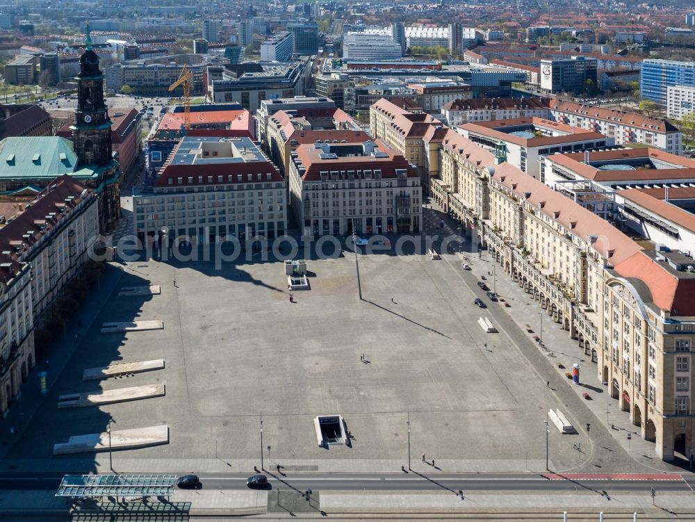 Dresden from the bird's eye view: Ensemble space an place on Altmarkt in the inner city center in Dresden in the state Saxony, Germany