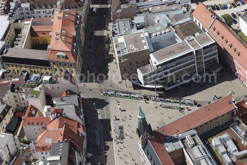 Erfurt from above - Ensemble space an place Angerdreieck in the inner city center in the district Altstadt in Erfurt in the state Thuringia, Germany