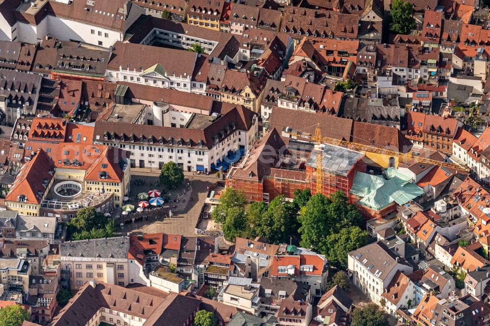 Freiburg im Breisgau from above - Ensemble space Augustiner Platz and Augustiner Museum in the inner city center in Freiburg im Breisgau in the state Baden-Wurttemberg, Germany