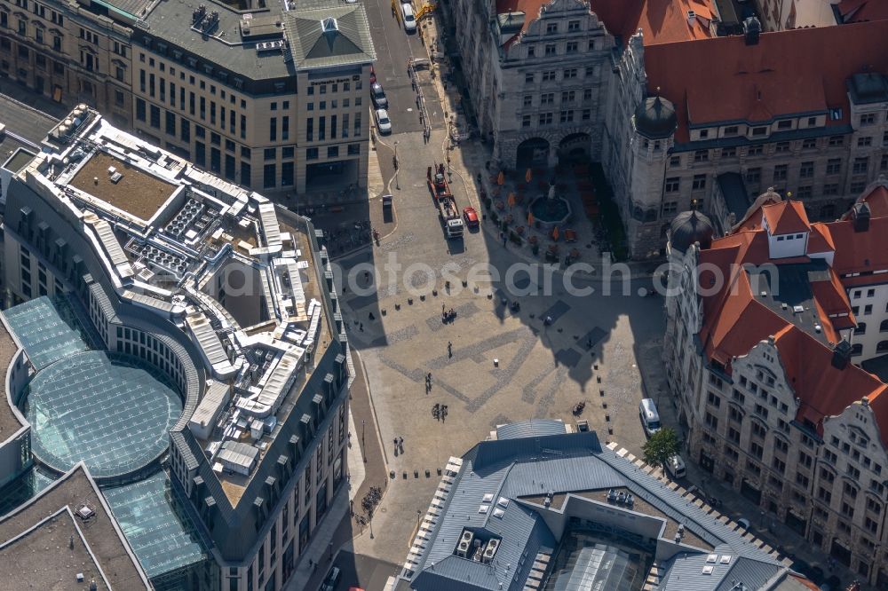 Aerial photograph Leipzig - Ensemble space an place Burgplatz in the inner city center in the district Zentrum in Leipzig in the state Saxony, Germany