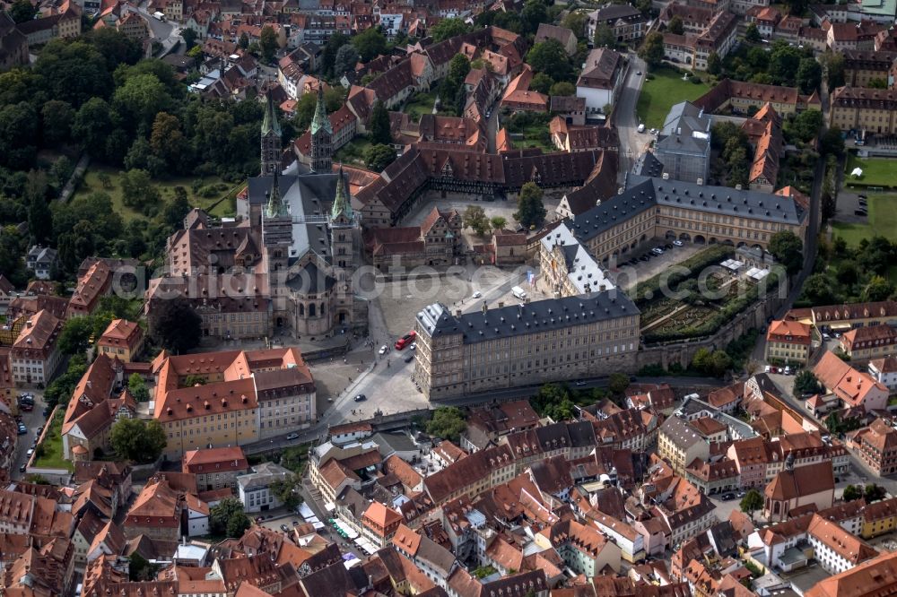 Bamberg from above - Ensemble space with cathedral and new residence in the inner city center in Bamberg in the state Bavaria, Germany