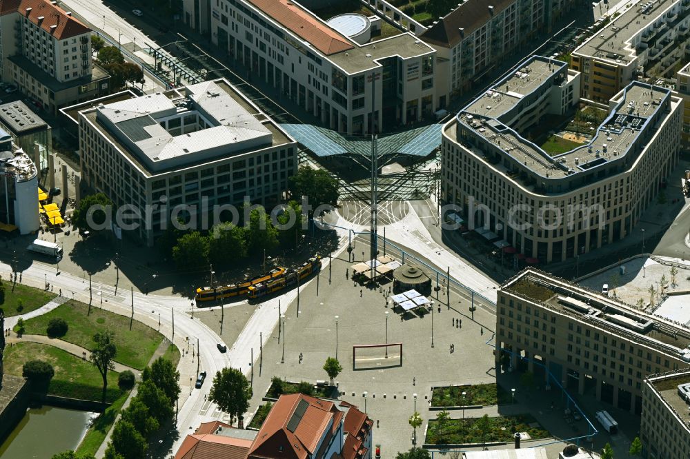 Dresden from above - Ensemble space an place in the inner city center on place Postplatz in the district Altstadt in Dresden in the state Saxony, Germany