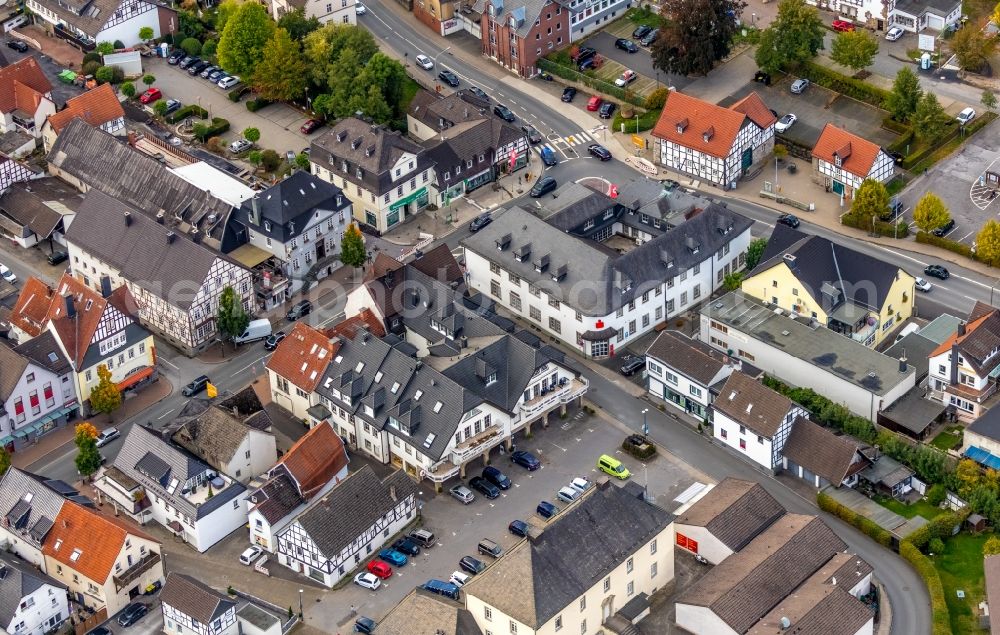 Aerial image Balve - Ensemble space Drostenplatz in the inner city center in Balve in the state North Rhine-Westphalia, Germany