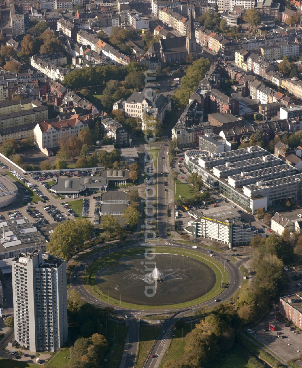 Aachen from above - Ensemble space an place Europaplatz in the inner city center on street Joseph-von-Goerres-Strasse in Aachen in the state North Rhine-Westphalia, Germany