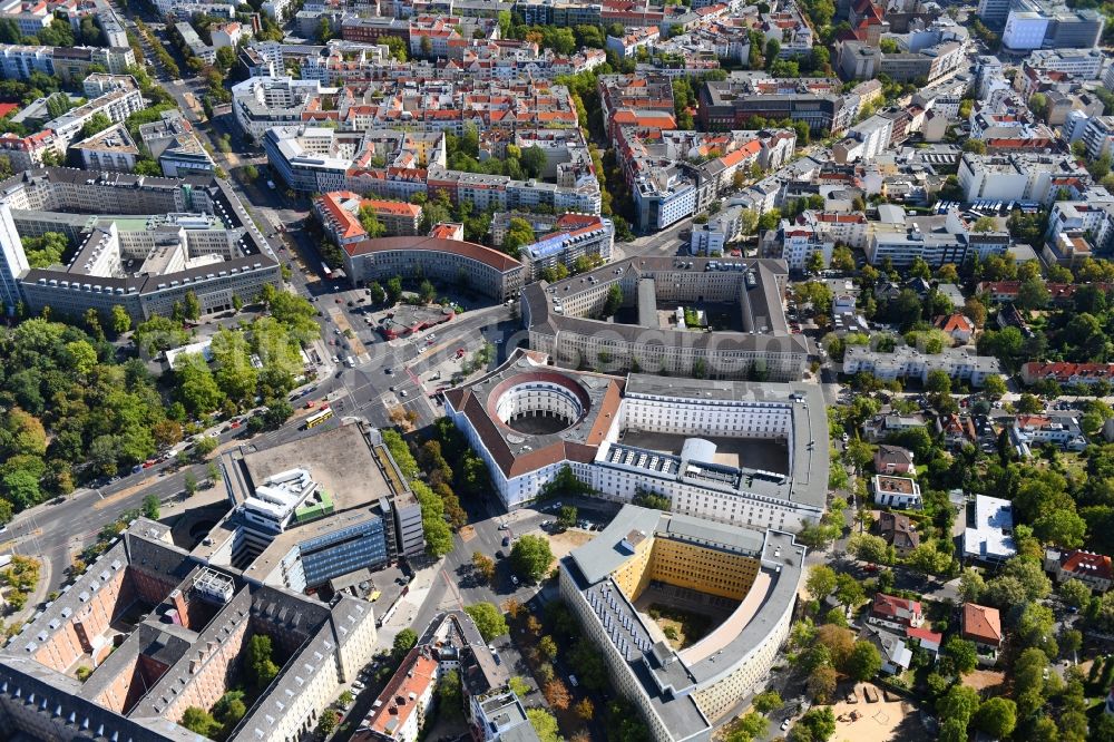 Berlin from the bird's eye view: Ensemble space Fehrbelliner Platz on Hohenzollerndonm in the inner city center in the district Wilmersdorf in Berlin, Germany