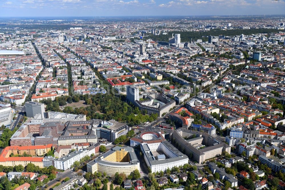 Berlin from above - Ensemble space Fehrbelliner Platz on Hohenzollerndonm in the inner city center in the district Wilmersdorf in Berlin, Germany